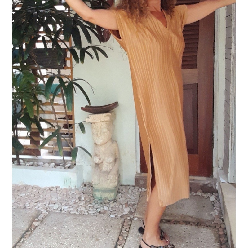 ISSEY CAMEL, Vestido largo lineas japonesas