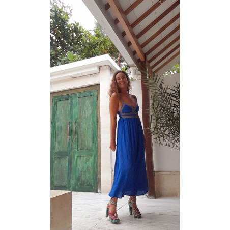 DALIA AZUL, Vestido largo con detalles bordados