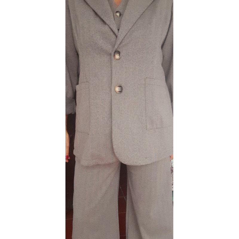 TRIBECA MARRÓN, Traje de chaqueta estampado de espiga con chaleco