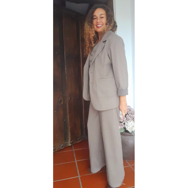 TRIBECA MARRÓN, Traje de chaqueta estampado de espiga con chaleco