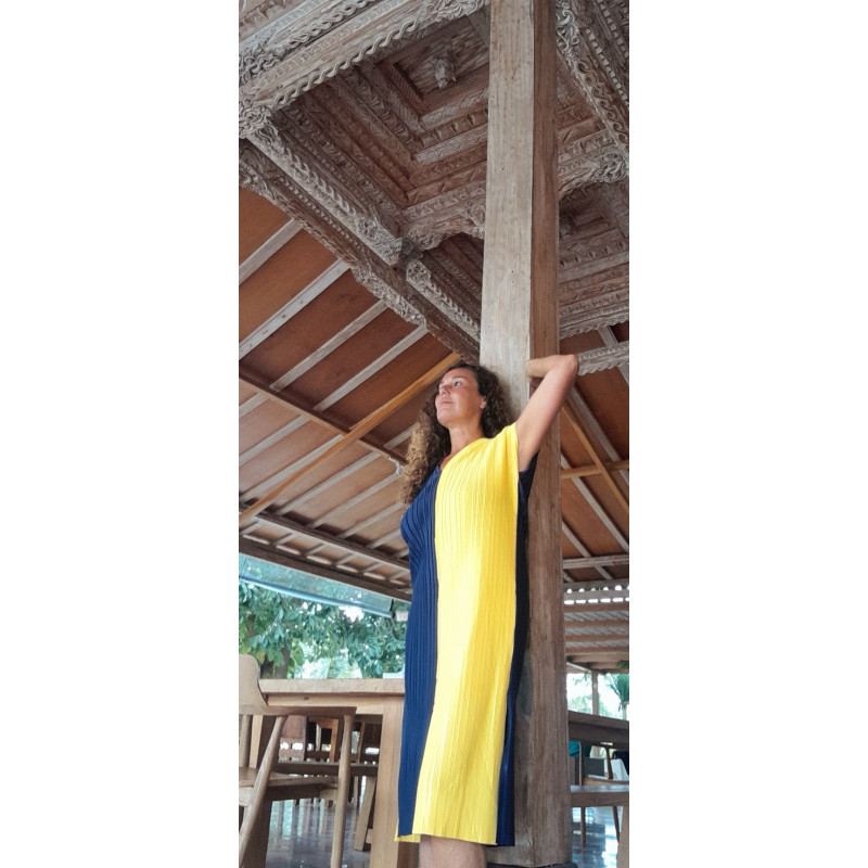 BORA, Vestido plisado bicolor