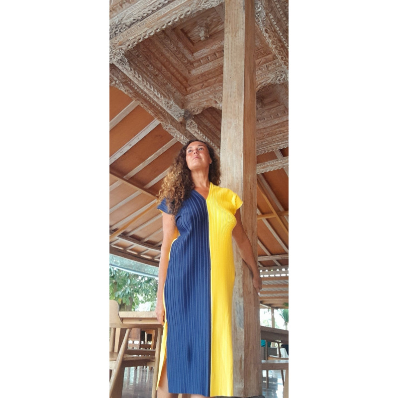 BORA, Vestido plisado bicolor