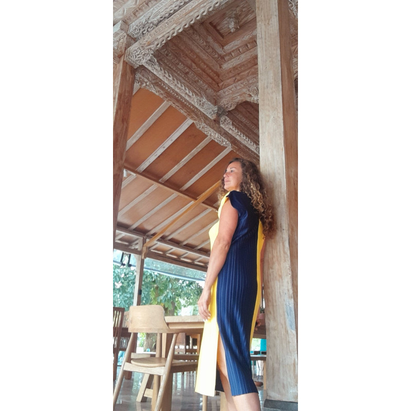 BORA, Vestido plisado bicolor